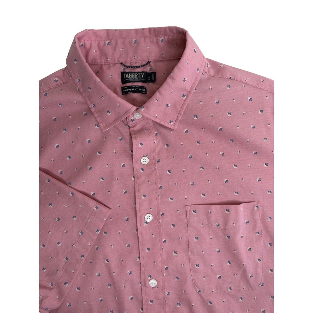 Faherty Reserve The Movement Shirt Mens Large Pink Floral Short Sleeve Button Up